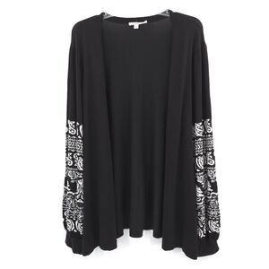 Chico's open knit cardigan sweater Size 4 (XXL) black long puff sleeve